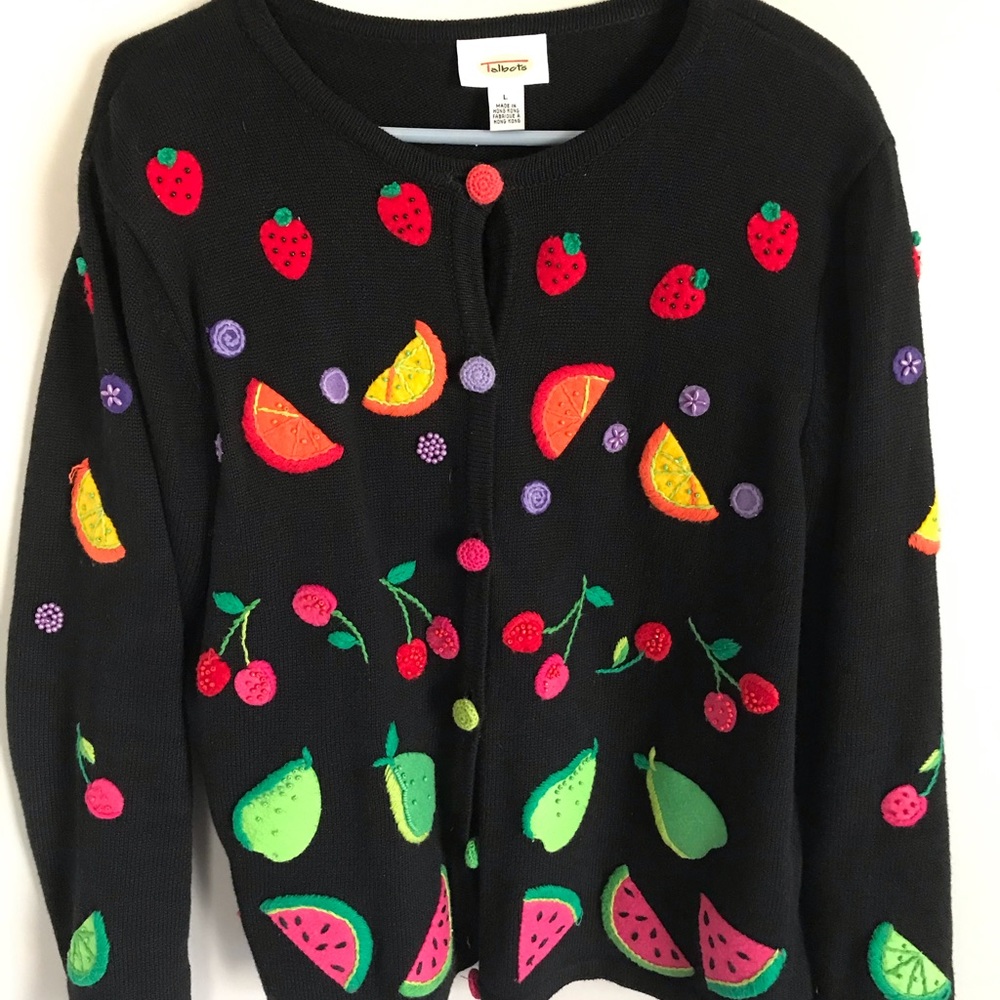 Knit Talbots  multicolored jacket with buttons.